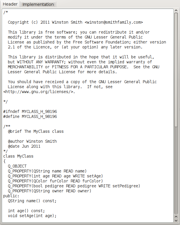 The output of the codegen tool