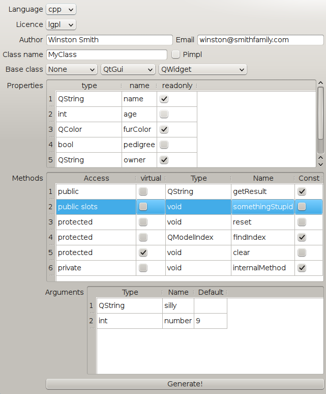 The property and method configuration UI