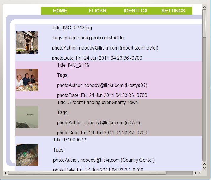 A flickr application written in HTML