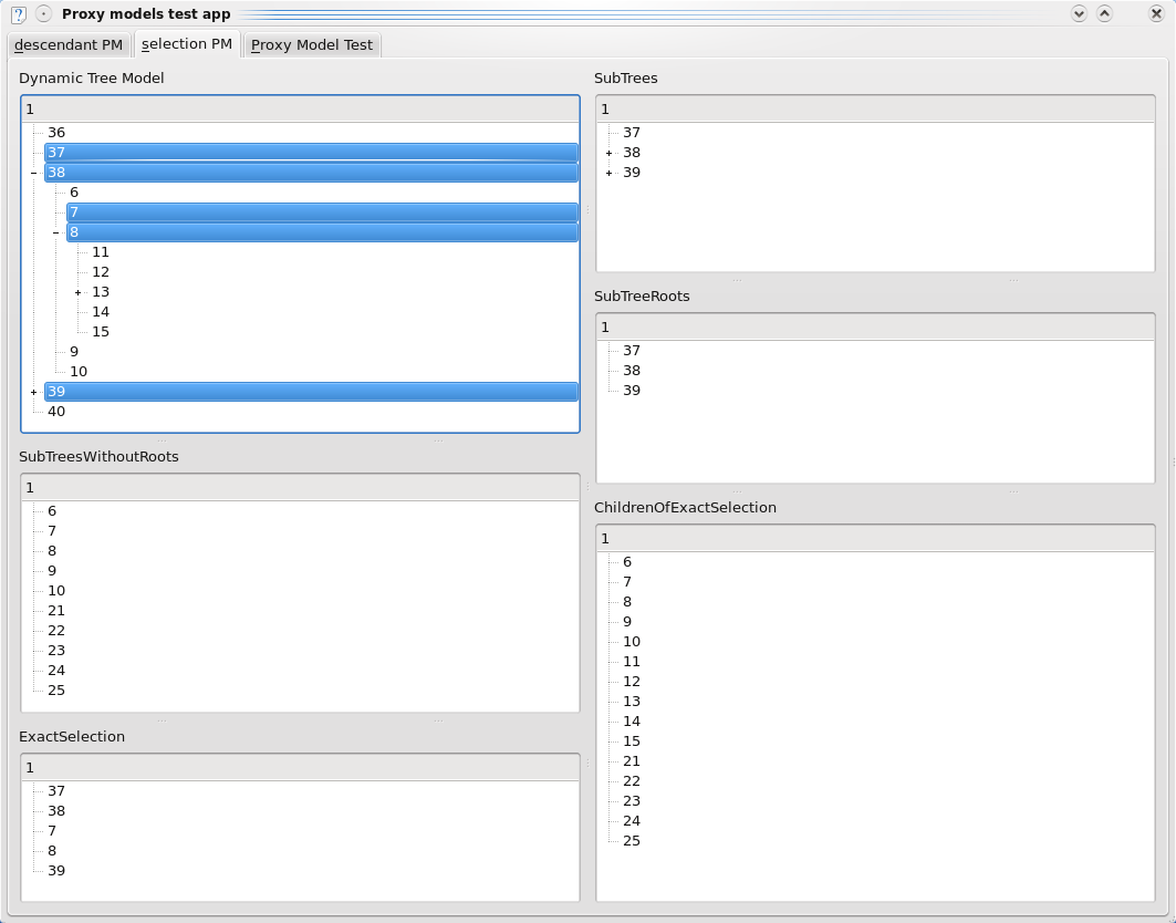 KSelectionProxyModel test application
